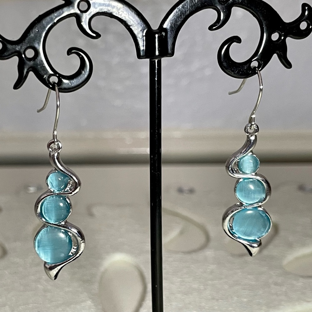 Blue Opal Cat Eye Wavy Earrings